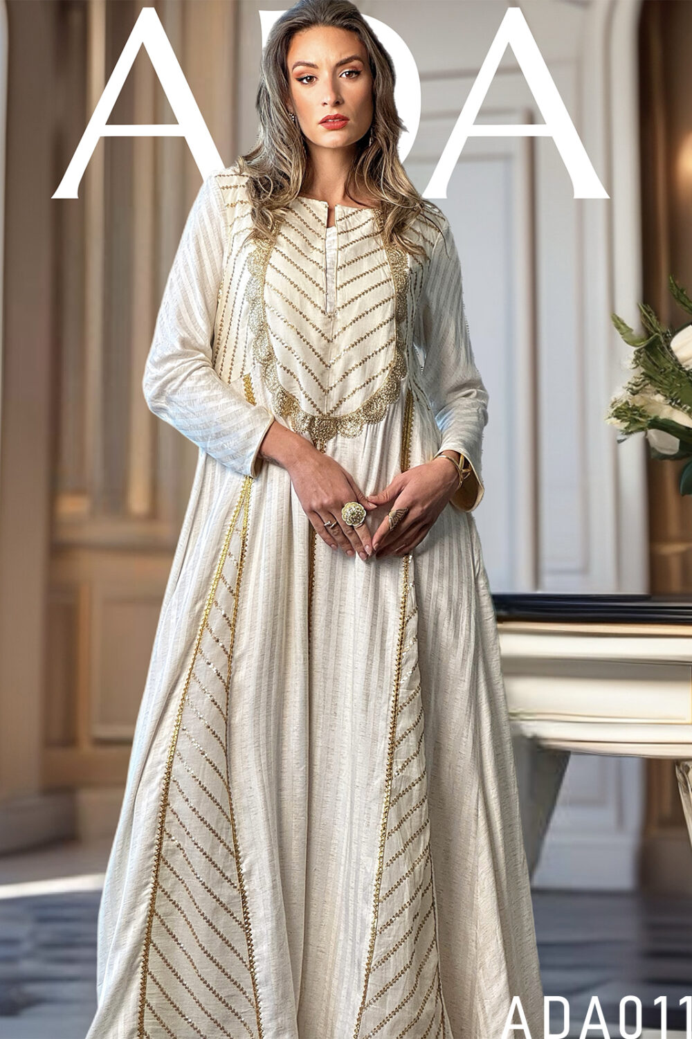 Royal Stance with Subtle Golden Embroidery