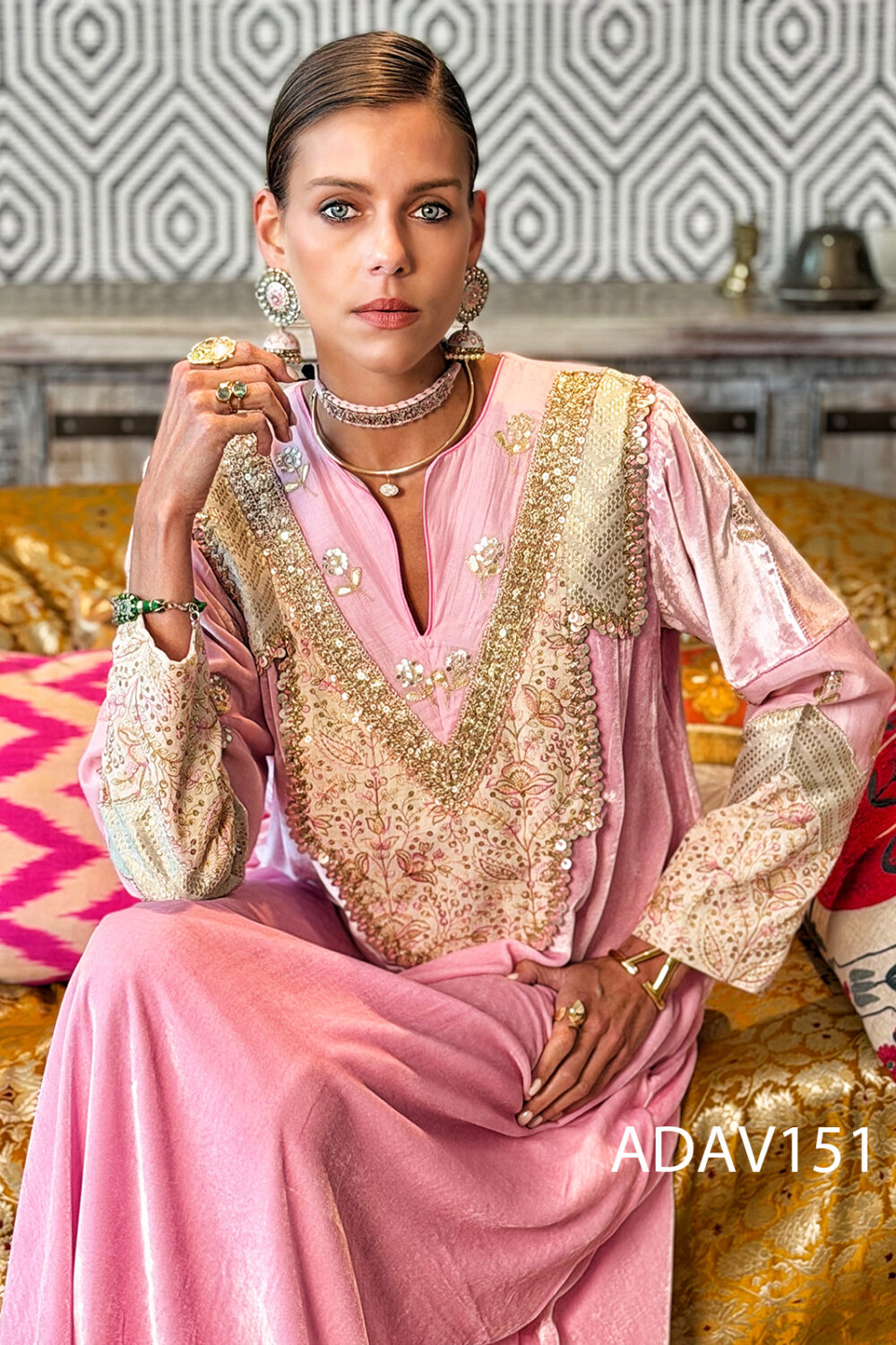 New York Pink Velvet Kaftan