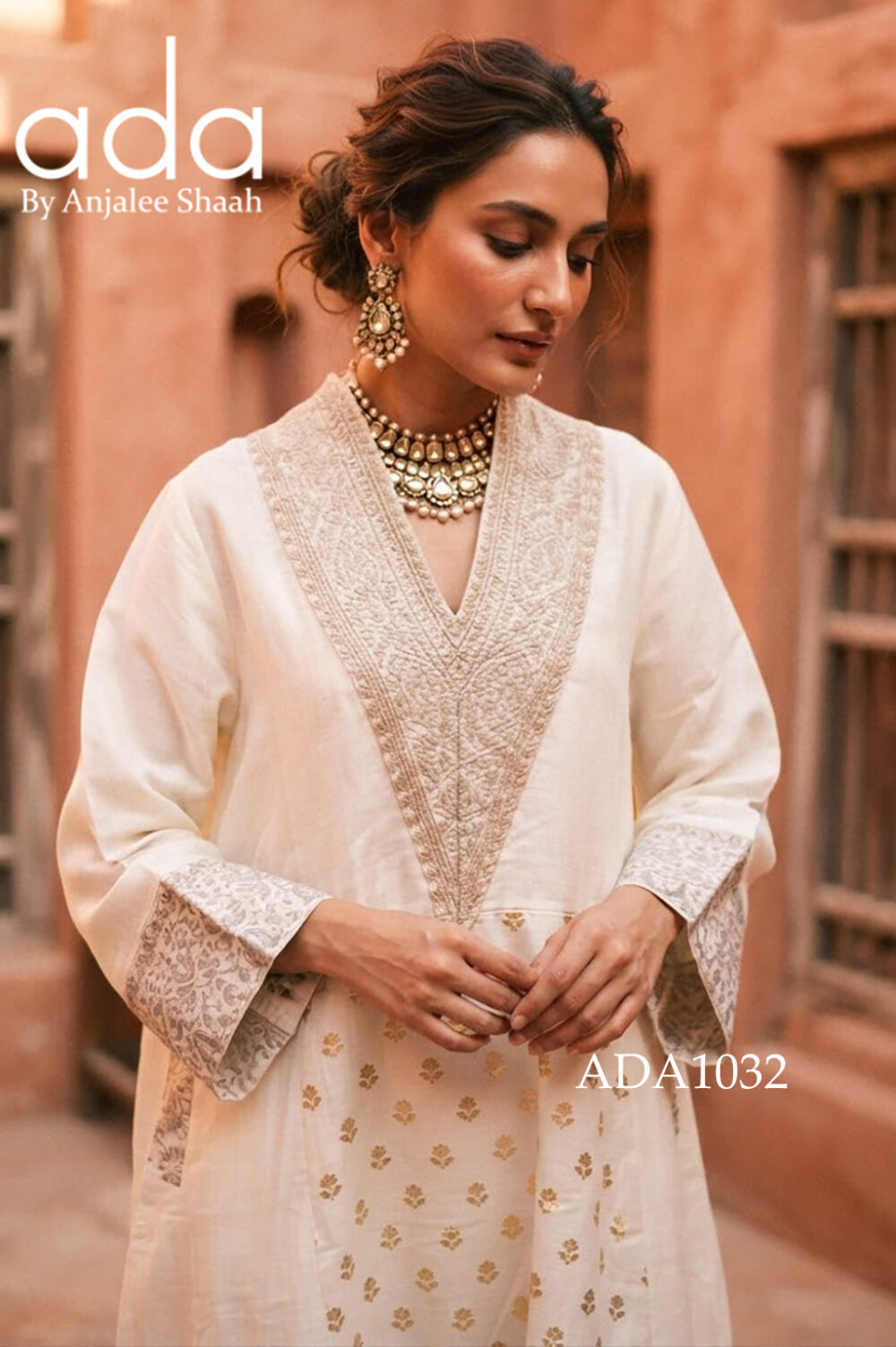 Ivory Printed V-Neck Kaftan