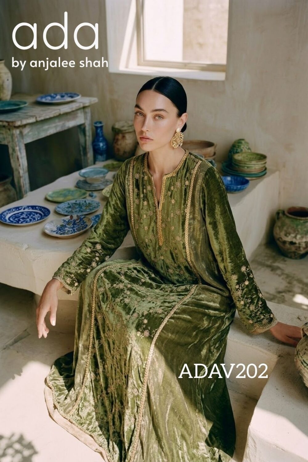Olive Aura Velvet Kaftan