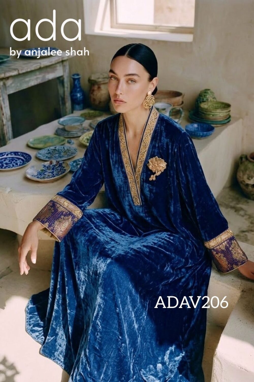 Deep Lagoon Embroidered Kaftan